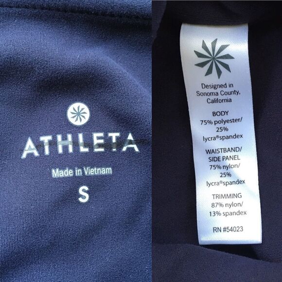 ATHLETA High Rise Mosaic Mantra Capri Leggings Tights Mesh Navy Blue White S - Picture 10 of 12